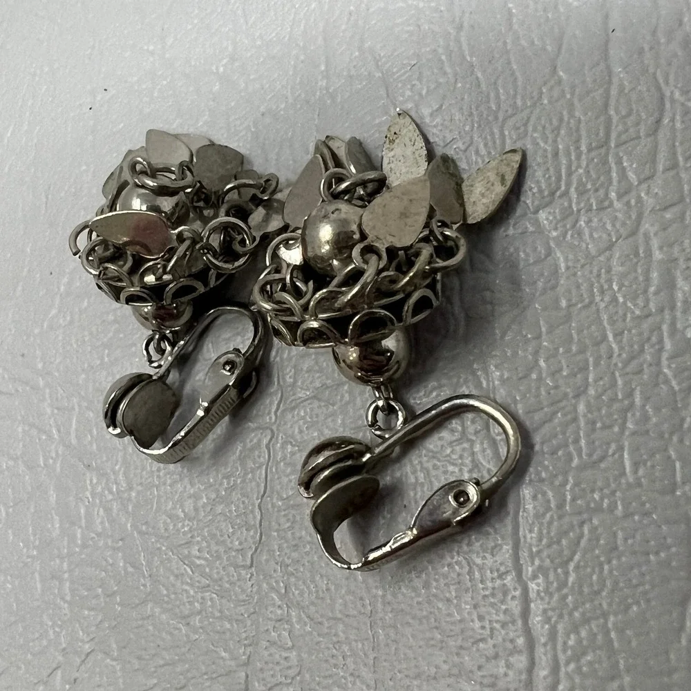 Vintage Clip On Chandelier Earrings Silver Tone Dangle Boho‎ Drop